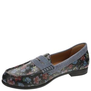 Array Harper Black Floral Loafers with Blue Trim